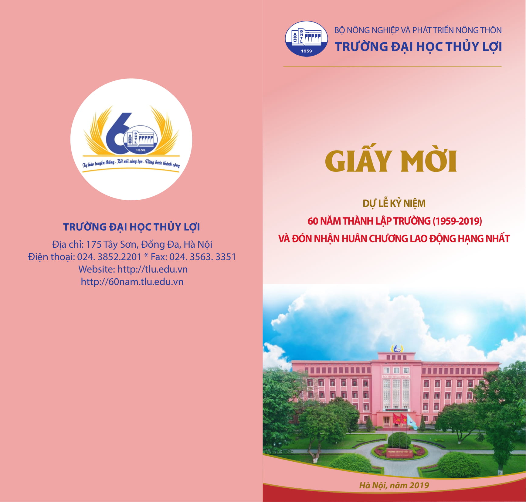 GIẤY MỜI DỰ LỄ KỶ NIỆM 60 NĂM NGÀY THÀNH LẬP TRƯỜNG ĐẠI HỌC THỦY LỢI